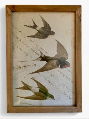 Framed Swallow Bird Print Wall Art - Neutral Wood Frame